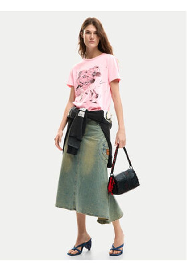 Desigual T-Shirt Core Mickey 26SWTK42 Różowy Regular Fit. Kolor: różowy. Materiał: bawełna