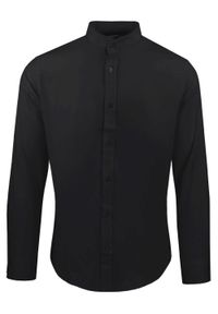 Koszula Taliowana na Stójce, Męska - Rigon - Czarna. Typ kołnierza: kołnierzyk stójkowy. Kolor: czarny. Materiał: bawełna, poliester, lyocell #1