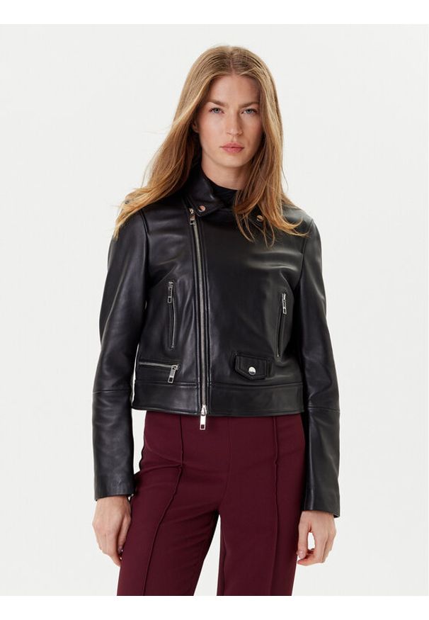 BOSS Kurtka skórzana Sayuri 50548471 Czarny Regular Fit. Kolor: czarny. Materiał: skóra