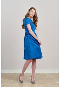 Marie Zélie - Sukienka Melania bawełna z elastanem niebieska. Kolor: niebieski. Materiał: bawełna, elastan. Długość rękawa: krótki rękaw #1