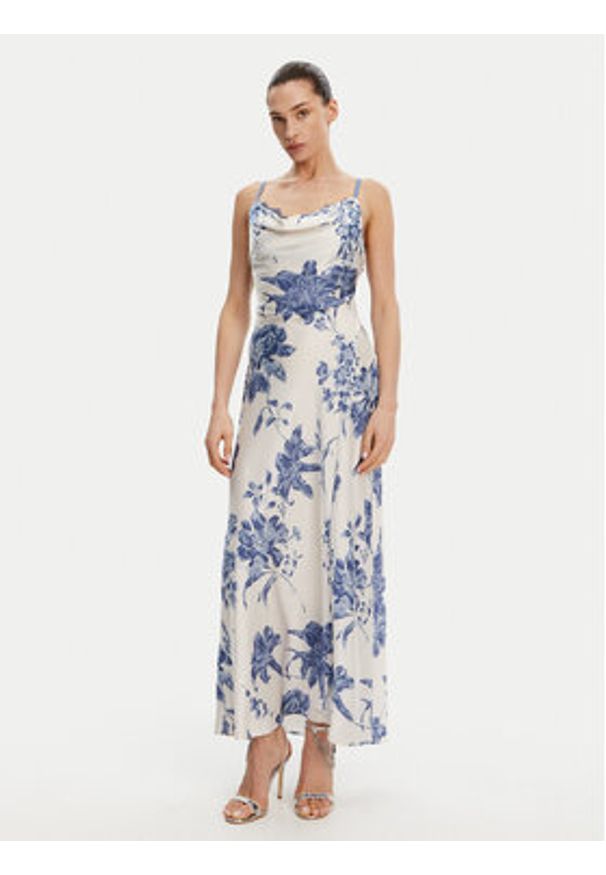 Guess Sukienka wieczorowa W5GT10 WF1T2 Écru Slim Fit. Materiał: syntetyk, satyna. Styl: wizytowy