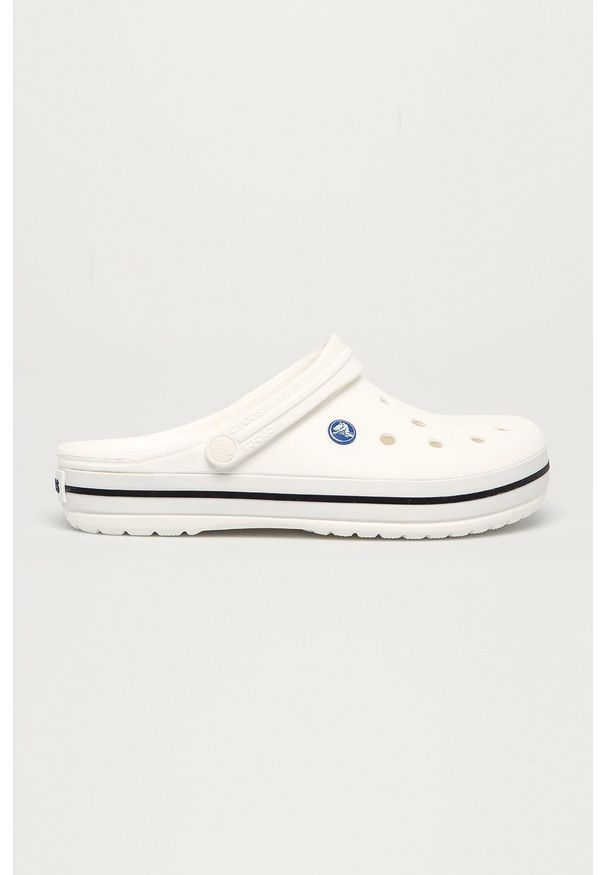 Crocs - Klapki. Kolor: biały. Materiał: materiał, guma. Wzór: gładki. Obcas: na obcasie. Wysokość obcasa: niski