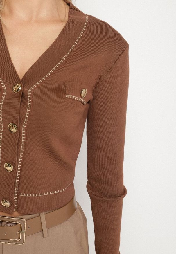 Born2be - Brązowy Kardigan Patli. Kolor: brązowy. Długość rękawa: długi rękaw. Długość: długie. Styl: elegancki, retro