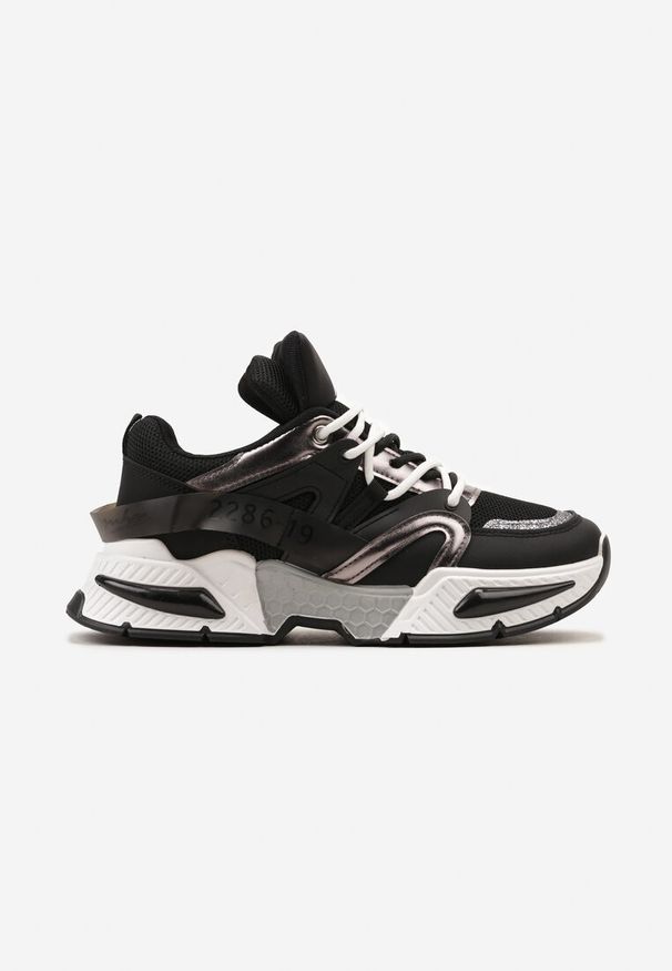 Renee - Czarne Nowoczesne Sneakersy z Grubą Podeszwą i Sznurowaniem Silika. Okazja: na co dzień. Nosek buta: okrągły. Kolor: czarny. Materiał: jeans