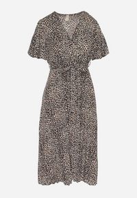 Born2be - Czarno-Biała Sukienka w Panterkę o Kopertowym Kroju z Wiązanym Paskiem Filinne. Okazja: na co dzień. Typ kołnierza: dekolt w kształcie V. Kolor: czarny. Długość rękawa: krótki rękaw. Wzór: motyw zwierzęcy. Typ sukienki: kopertowe. Styl: casual, klasyczny #6