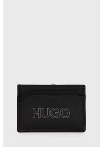 Hugo Etui na karty skórzane męski kolor czarny. Kolor: czarny. Materiał: skóra