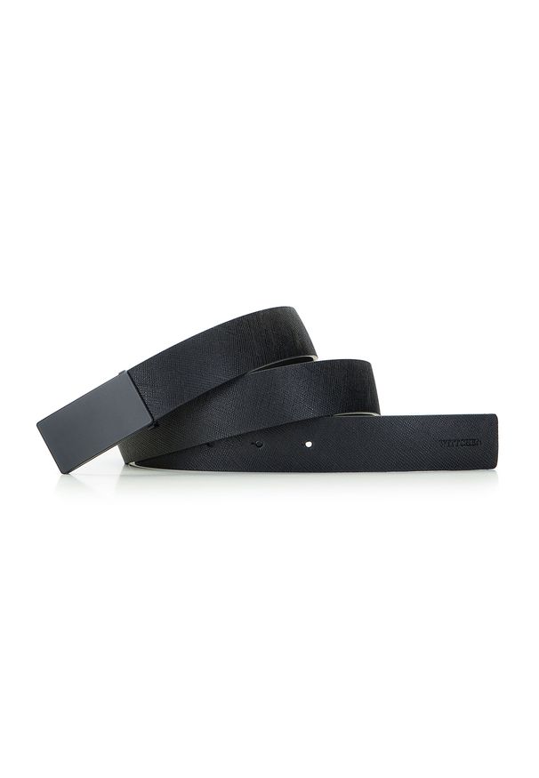 Wittchen - Męski pasek z tłoczonej skóry z matową klamrą. Kolor: czarny. Materiał: skóra. Wzór: aplikacja. Styl: elegancki, casual