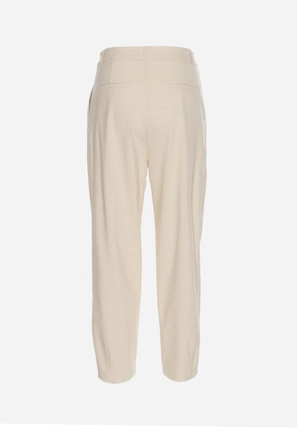 Born2be - Jasnobeżowe Spodnie Typu Paper Bag z Wysokim Stanem Yannesta. Okazja: na co dzień, na spotkanie biznesowe. Stan: podwyższony. Kolor: beżowy. Styl: casual, klasyczny, biznesowy