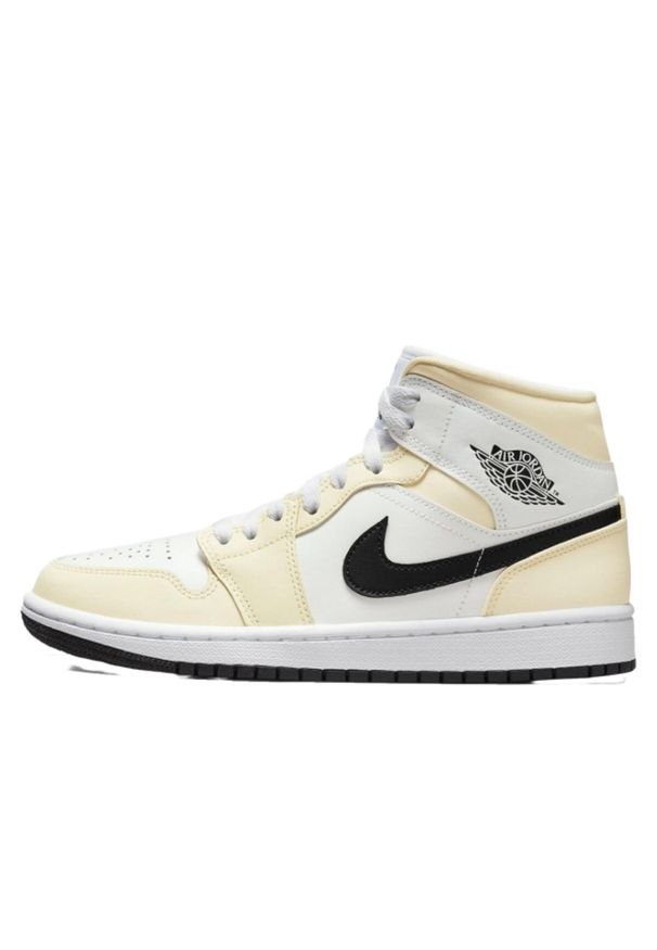 Buty do chodzenia dla dorosłych Air Jordan 1 Mid Coconut Milk. Kolor: biały, czarny. Materiał: skóra. Sport: turystyka piesza