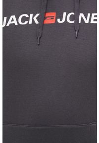 Jack & Jones bluza męska kolor szary z kapturem z nadrukiem. Okazja: na co dzień. Typ kołnierza: kaptur. Kolor: szary. Materiał: dzianina. Wzór: nadruk. Styl: casual