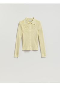 Reserved - Kardigan z kołnierzykiem - jasnozielony. Kolor: zielony. Materiał: wiskoza, dzianina #1