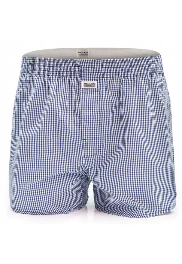 Męskie Bokserki Bawełniane - Pako Jeans - Drobna, Niebieska Kratka. Kolor: niebieski. Materiał: bawełna. Wzór: kratka
