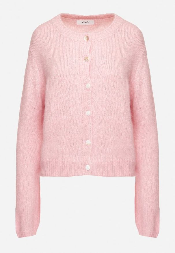 Born2be - Różowy Casualowy Kardigan o Klasycznym Kroju Riathiel. Okazja: na co dzień. Kolor: różowy. Materiał: jeans. Długość rękawa: długi rękaw. Długość: długie. Styl: klasyczny, casual