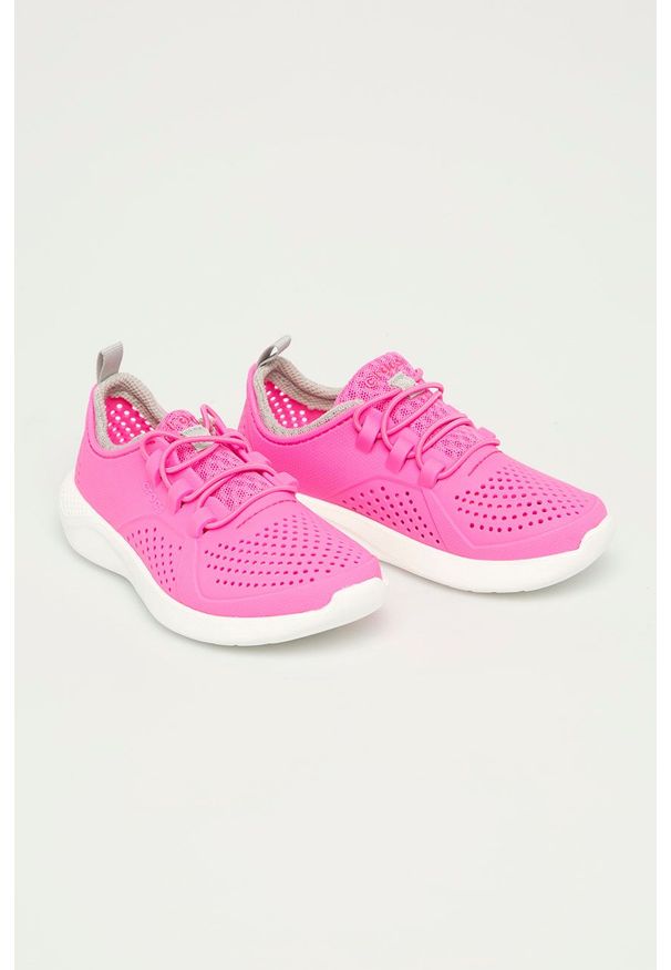Crocs - Buty dziecięce Lite Ride Pancer. Nosek buta: okrągły. Zapięcie: sznurówki. Kolor: fioletowy. Materiał: guma