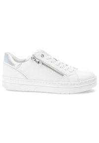 Białe Sneakersy Marco Tozzi Modne Obuwie Damskie Z Eleganckim Suwakiem. Okazja: na co dzień, na spacer. Zapięcie: zamek. Kolor: biały. Materiał: materiał. Szerokość cholewki: normalna. Sport: turystyka piesza
