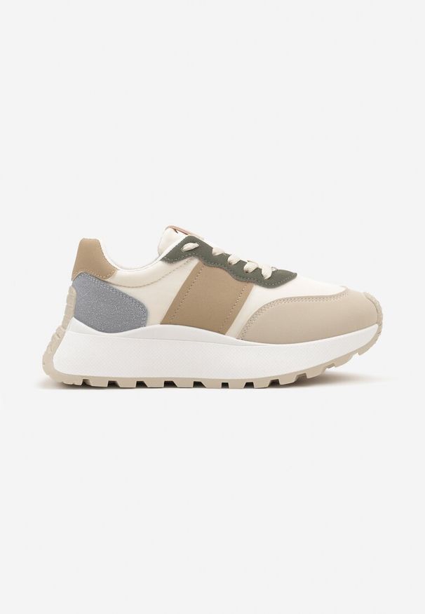 Born2be - Beżowe Sneakersy na Grubej Podeszwie Benara. Nosek buta: okrągły. Zapięcie: sznurówki. Kolor: beżowy. Materiał: materiał. Obcas: na obcasie. Wysokość obcasa: niski