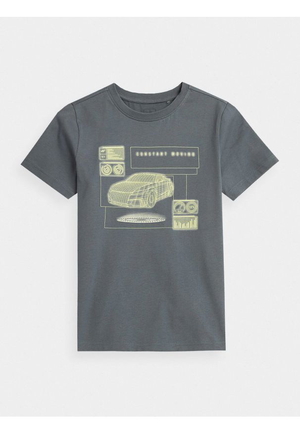 4f - T-shirt z nadrukiem fluorescencyjnym chłopięcy. Kolor: niebieski. Materiał: materiał, bawełna, dzianina. Wzór: nadruk