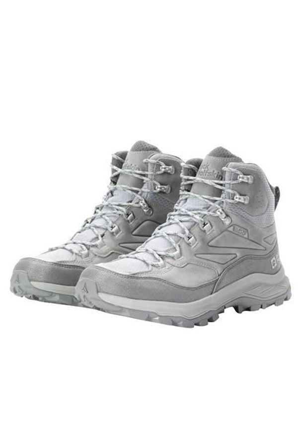 Buty trekkingowe męskie Jack Wolfskin Cyrox Texapore Mid. Wysokość cholewki: za kostkę. Zapięcie: sznurówki. Kolor: szary. Materiał: syntetyk, tkanina, materiał. Szerokość cholewki: normalna
