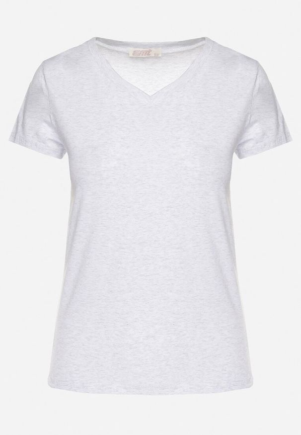 Born2be - Jasnoszary T-shirt z Bawełny z Trójkątnym Dekoltem Semiora. Okazja: na co dzień. Kolor: szary. Materiał: bawełna. Styl: casual, klasyczny