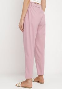 Born2be - Różowe Spodnie z Wiązanym Paskiem Paper Bag Biras. Okazja: na co dzień. Kolor: różowy. Materiał: materiał. Styl: casual #7