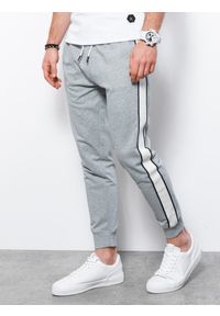 Ombre Clothing - Spodnie męskie dresowe joggery P951 - szary melanż - XXL. Kolor: szary. Materiał: dresówka. Wzór: melanż