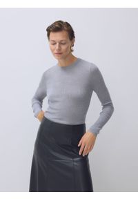 Reserved - Bluzka z wełny merino - jasnoszary. Kolor: szary. Materiał: wełna #1