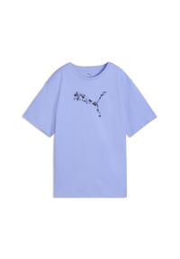 Puma - Damska luźna koszulka Essentials ze zwierzęcym nadrukiem PUMA. Kolor: fioletowy. Wzór: motyw zwierzęcy, nadruk #1