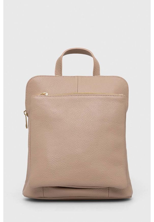 Answear Lab plecak skórzany damski kolor beżowy mały gładki. Kolor: beżowy. Materiał: skóra. Wzór: gładki. Styl: wakacyjny