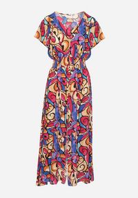 Born2be - Różowa Bawełniana Sukienka z Abstrakcyjnym Wzorem Emilisse. Okazja: na co dzień. Kolor: różowy. Materiał: bawełna. Styl: casual, klasyczny #4