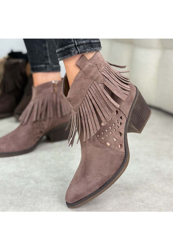 Szare kowbojki damskie M.Daszyński Sa261-13. Okazja: na co dzień. Kolor: szary. Materiał: zamsz. Szerokość cholewki: normalna. Sezon: wiosna, jesień, lato. Obcas: na obcasie. Styl: casual, elegancki, boho, klasyczny. Wysokość obcasa: średni