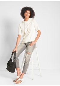 bonprix - Bluza z kapturem, z mieszanki bawełny. Typ kołnierza: kaptur. Kolor: biały. Materiał: bawełna. Długość rękawa: krótki rękaw. Długość: krótkie #2