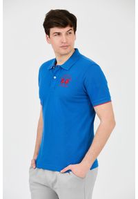 La Martina - LA MARTINA Niebieskie męskie polo z dużym logo, Rozmiar M. Typ kołnierza: polo. Kolor: niebieski #3