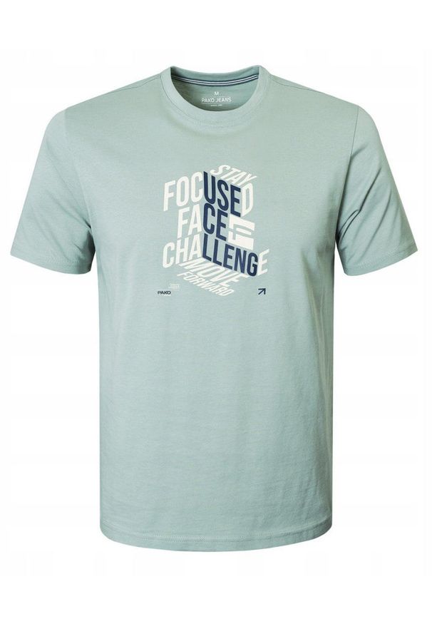 Bawełniana, Męska Koszulka (T-Shirt) - Pako Jeans - Blada Mięta, Nadruk. Okazja: na co dzień. Materiał: bawełna. Wzór: nadruk. Styl: casual