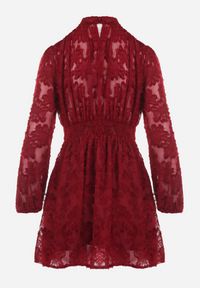 Born2be - Bordowa Rozkloszowana Sukienka Koronkowa Mini Alatalo. Kolor: czerwony. Materiał: koronka. Długość: mini #7