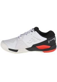 Buty do tenisa męskie, Wilson Rush Pro Ace. Zapięcie: sznurówki. Kolor: biały, wielokolorowy. Materiał: guma, materiał, syntetyk, tkanina. Szerokość cholewki: normalna. Sport: tenis