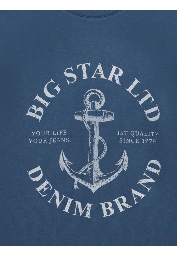 Big-Star - Koszulka męska z kontrastowym nadrukiem ciemnoniebieska Kartes 402. Okazja: na co dzień. Kolor: niebieski. Materiał: dzianina, skóra, materiał. Wzór: nadruk. Styl: casual, elegancki, sportowy