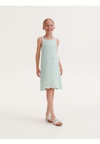Reserved - Ażurowa sukienka - jasnozielony. Kolor: zielony. Materiał: dzianina, bawełna. Wzór: ażurowy