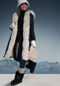 Born2be - Czarno-Beżowa Ocieplana Kurtka Parka ze Ściągaczem w Pasie z Odpinanym Futrem przy Kapturze Tintelissa. Okazja: na co dzień. Kolor: czarny. Materiał: futro. Styl: klasyczny, casual, elegancki, sportowy #7