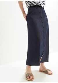 bonprix - Spódnica dżinsowa mid waist, z gumką w talii. Kolor: niebieski