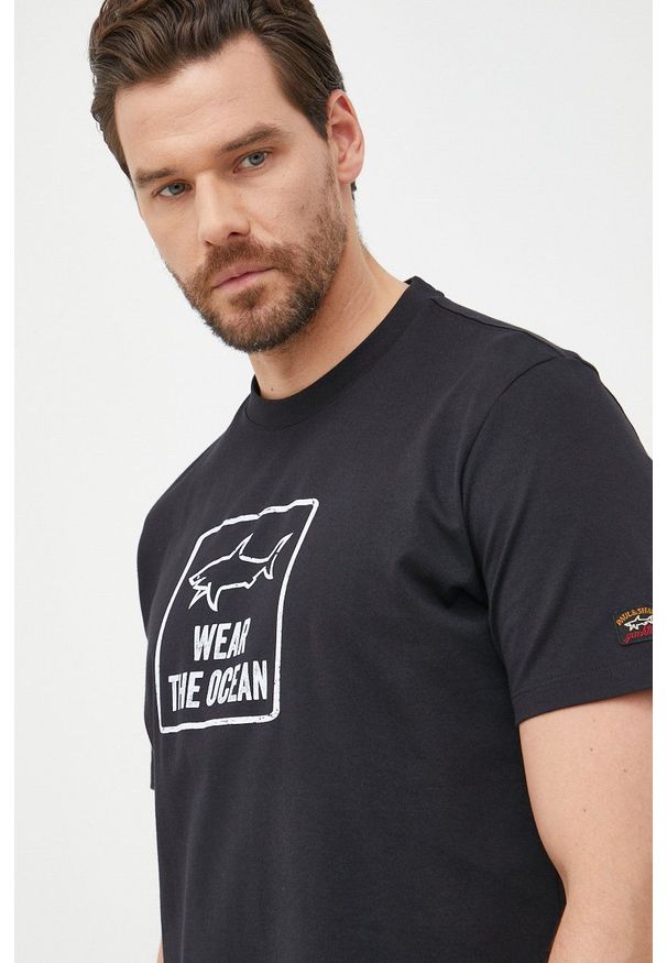 PAUL & SHARK - Paul&Shark t-shirt bawełniany kolor czarny z nadrukiem. Kolor: czarny. Materiał: bawełna. Wzór: nadruk