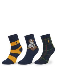 Zestaw 3 par wysokich skarpet dziecięcych Polo Ralph Lauren. Kolor: niebieski