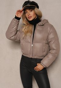 Renee - Ciemnoszara Pikowana Kurtka z Nieodpinanym Kapturem o Krótkim Kroju Tinneira. Okazja: na spacer. Kolor: szary. Materiał: jeans. Długość: krótkie. Styl: elegancki #1