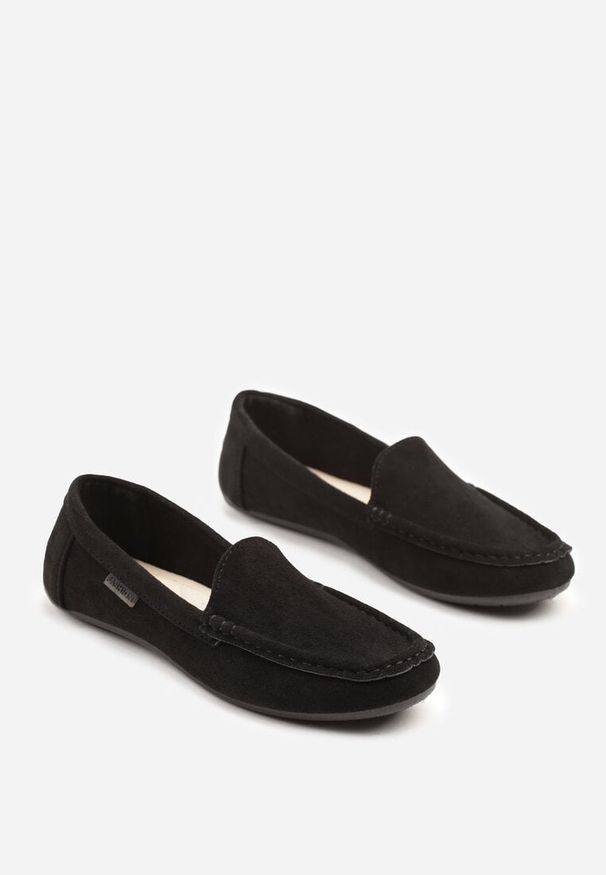 Born2be - Czarne Mokasyny z Imitacji Zamszu z Ozdobnymi Przeszyciami Zeolira. Okazja: na co dzień. Kolor: czarny. Materiał: zamsz. Obcas: na obcasie. Styl: elegancki, casual. Wysokość obcasa: niski