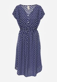 Renee - Granatowa Sukienka z Bawełny o Rozkloszowanym Kroju z Gumką w Talii Emilla. Okazja: na co dzień, do pracy, na spotkanie biznesowe. Kolor: niebieski. Materiał: bawełna. Długość rękawa: krótki rękaw. Typ sukienki: rozkloszowane. Styl: casual, biznesowy, elegancki #3