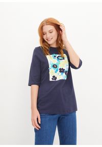 bonprix - T-shirt z nadrukiem, z bawełny organicznej. Kolor: niebieski. Materiał: bawełna. Wzór: nadruk