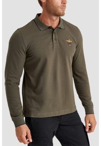 Aeronautica Militare - AERONAUTICA MILITARE Zielony męski longsleeve polo Piqué, Rozmiar XXL. Typ kołnierza: polo. Kolor: zielony. Długość rękawa: długi rękaw