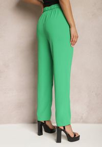 Renee - Zielone Spodnie High Waist z Gumką w Talii i Prostymi Nogawkami Brenissa. Okazja: na co dzień. Stan: podwyższony. Kolor: zielony. Styl: elegancki, casual