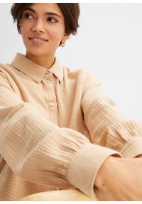 bonprix - Długa bluzka muślinowa oversize. Kolor: beżowy. Długość: długie #3