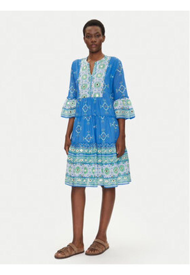 Iconique Sukienka letnia IC25-091 Niebieski Regular Fit. Kolor: niebieski. Materiał: bawełna. Sezon: lato