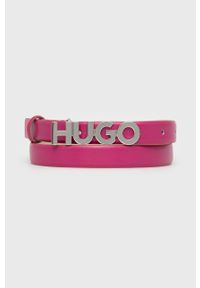 Hugo - HUGO pasek skórzany damski kolor różowy. Kolor: różowy. Materiał: skóra